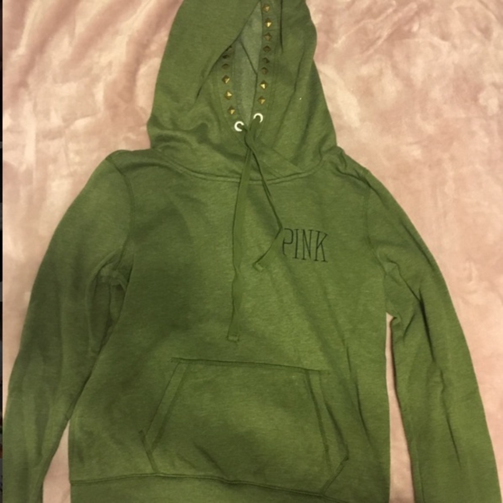 Olive colored PINK hooded sweatshirt